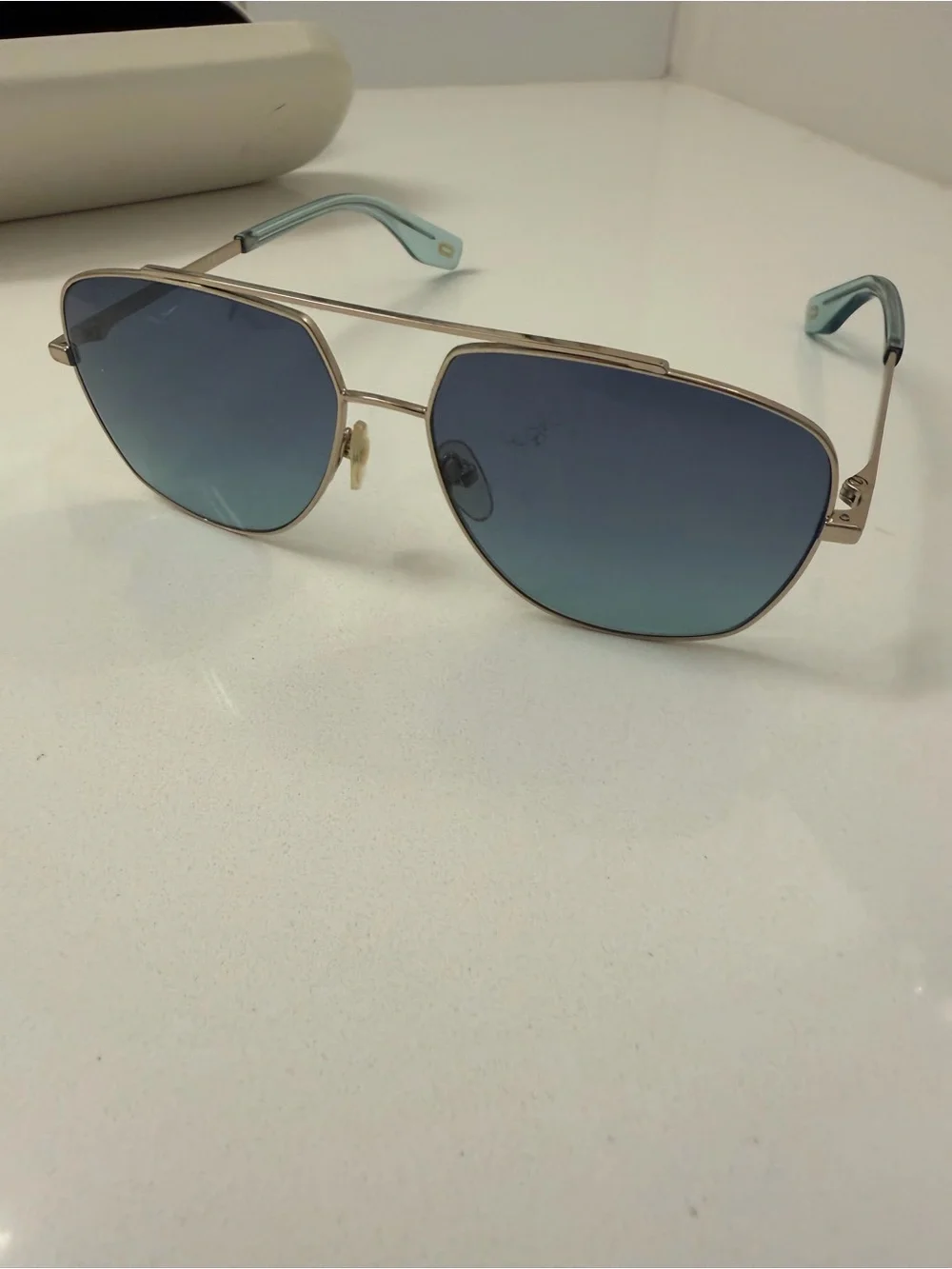 Marc Jacobs Gold Frame Sunglasses with Blue-Green Gradient Lenses